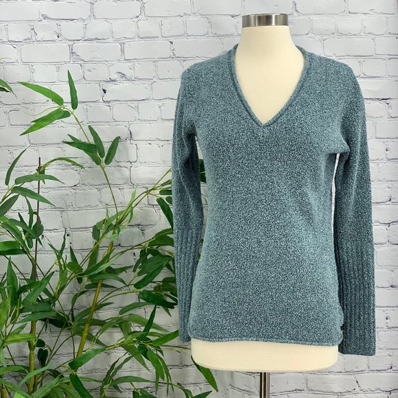 Columbia Sweaters - Columbia Heather Tweed Grey Green V-Neck Sweater